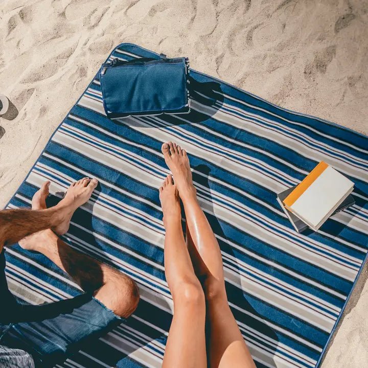 Blanket Tote Outdoor Picnic Blanket - Blue Stripes beach Picnic Time  Paper Skyscraper Gift Shop Charlotte