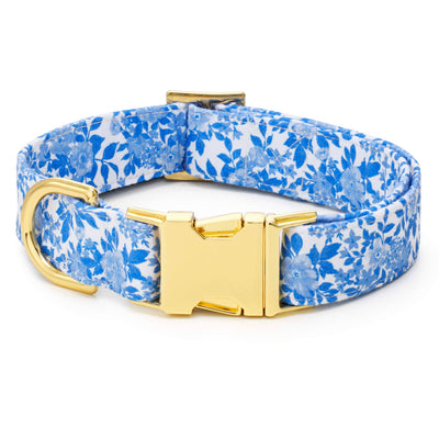 Blue Roses Spring Dog Collar: L/ Gold  The Foggy Dog  Paper Skyscraper Gift Shop Charlotte