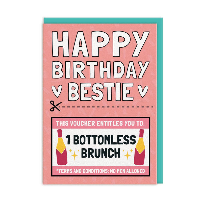 Bottomless Brunch Voucher Bestie Birthday Card (9475)  Ohh Deer  Paper Skyscraper Gift Shop Charlotte