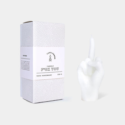 CandleHand Gesture Candle "F*ck You" | White  54 Celsius  Paper Skyscraper Gift Shop Charlotte