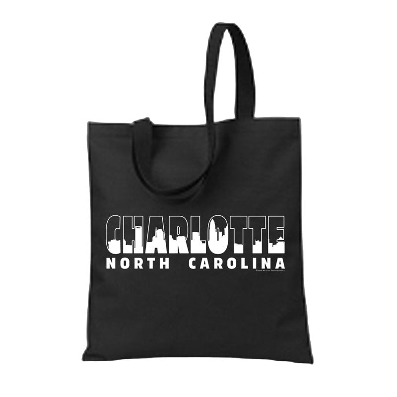 Canvas Tote | Charlotte Skyline Letters | Black Tote Bags My City Souvenirs  Paper Skyscraper Gift Shop Charlotte