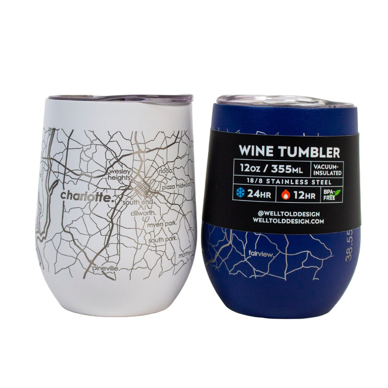 Charlotte Map Insulated Wine Tumbler Wine Glasses Well Told  Paper Skyscraper Gift Shop Charlotte