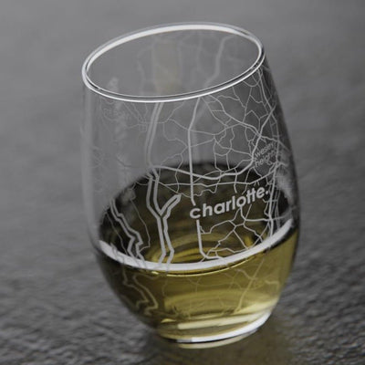 Charlotte Map Stemless Wine Glass Wine Glasses Well Told Paper Skyscraper Gift Shop Charlotte