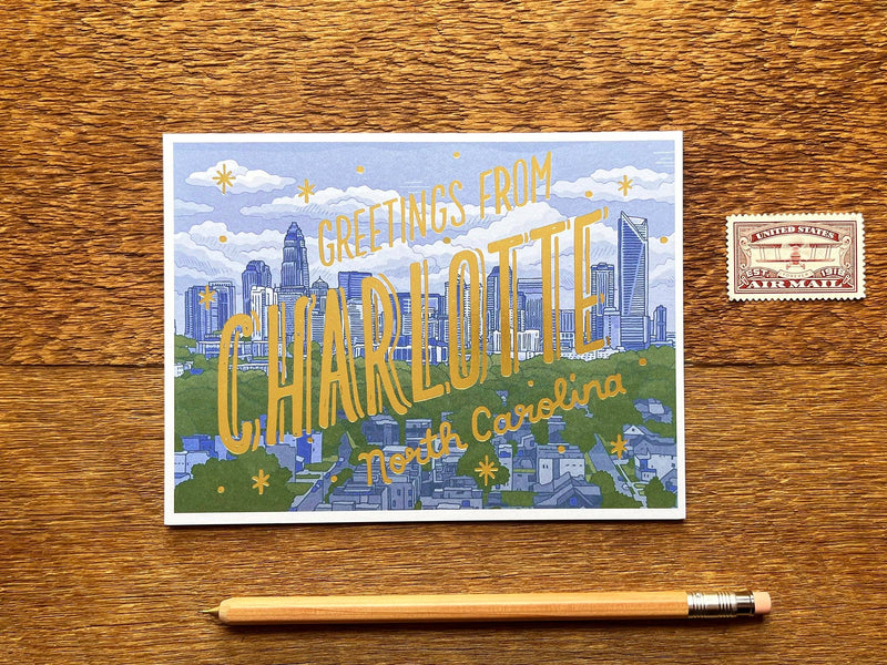 Charlotte, NC Foil Postcard Cards Noteworthy Paper & Press  Paper Skyscraper Gift Shop Charlotte