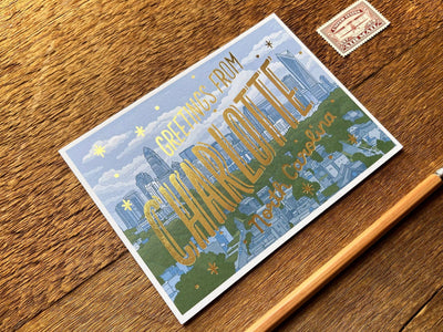 Charlotte, NC Foil Postcard Cards Noteworthy Paper & Press  Paper Skyscraper Gift Shop Charlotte