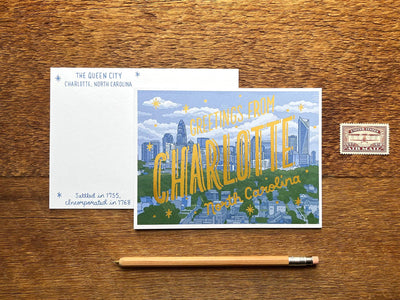 Charlotte, NC Foil Postcard Cards Noteworthy Paper & Press  Paper Skyscraper Gift Shop Charlotte