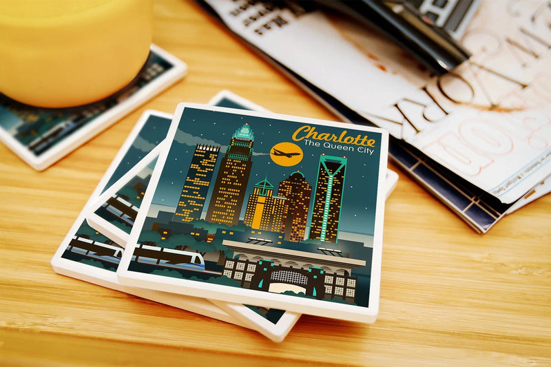 Retro Skyline Coaster S/4 Charlotte  Lantern Press  Paper Skyscraper Gift Shop Charlotte