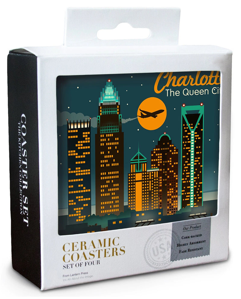 Retro Skyline Coaster S/4 Charlotte  Lantern Press  Paper Skyscraper Gift Shop Charlotte