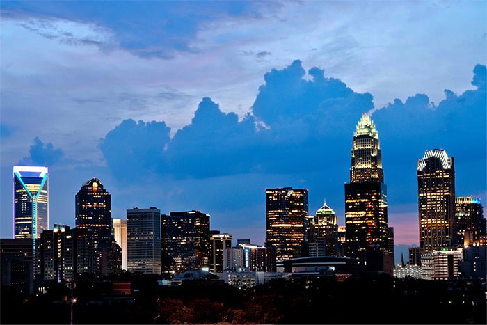 Charlotte Skyline at Dusk Card Cards Nancy Williams Photography  Paper Skyscraper Gift Shop Charlotte