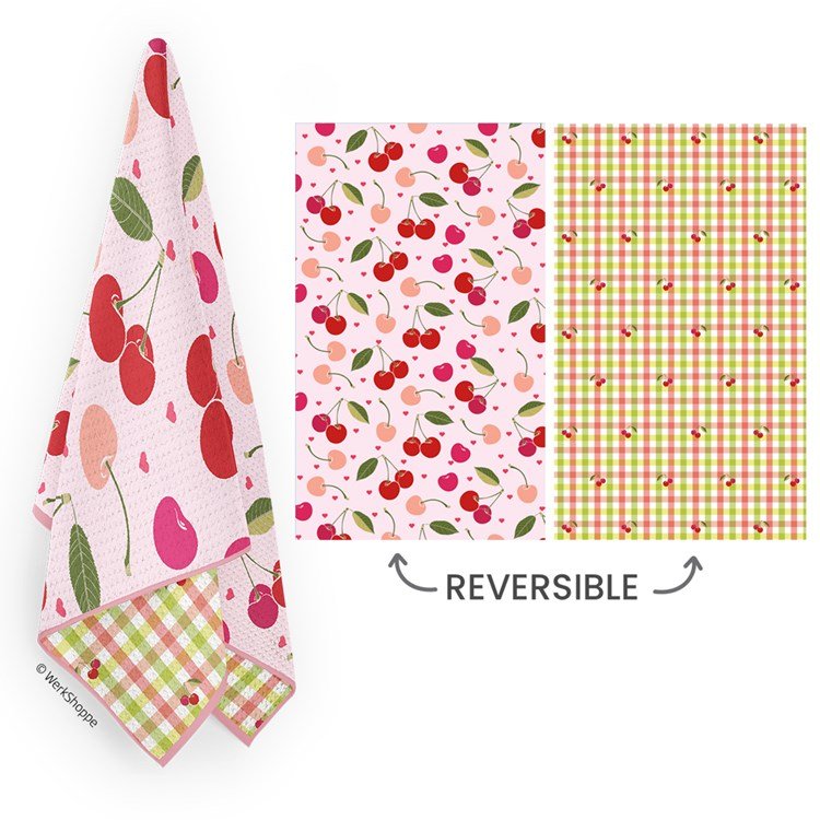 Cherry Hearts Microfiber Towel  WERKSHOPPE  Paper Skyscraper Gift Shop Charlotte