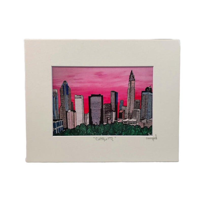 Chris Hood | Pink Charlotte Skyline 2023 Print | 11 x 14 Prints Chris Hood  Paper Skyscraper Gift Shop Charlotte