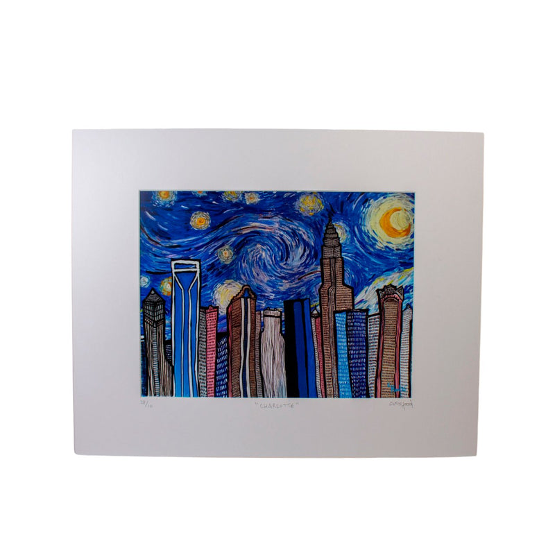 Chris Hood | Van Gogh Charlotte Skyline Print | 11 x 14 Prints Chris Hood  Paper Skyscraper Gift Shop Charlotte