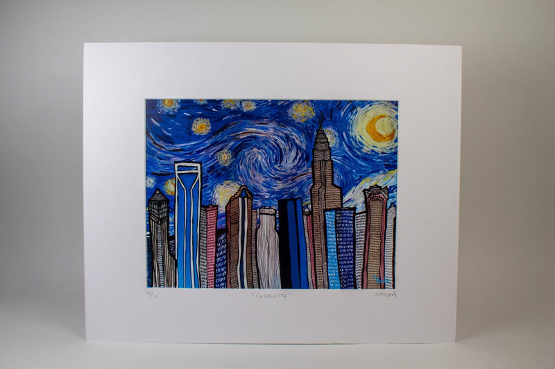 Chris Hood | Van Gogh Charlotte Skyline Print | 16 x 20 Prints Chris Hood  Paper Skyscraper Gift Shop Charlotte