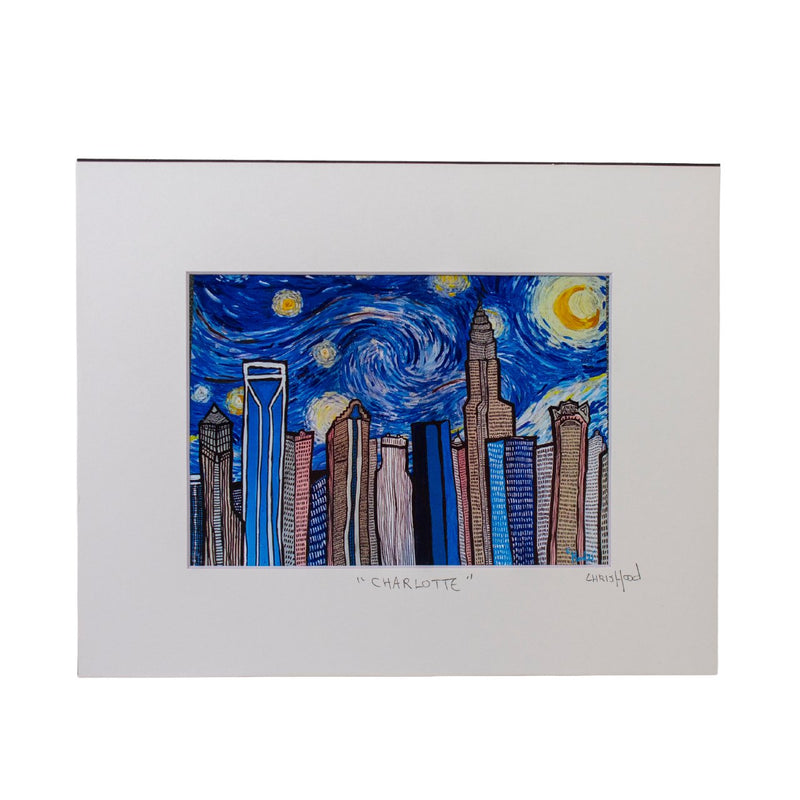 Chris Hood | Van Gogh Charlotte Skyline Print | 8 x 10 Prints Chris Hood  Paper Skyscraper Gift Shop Charlotte