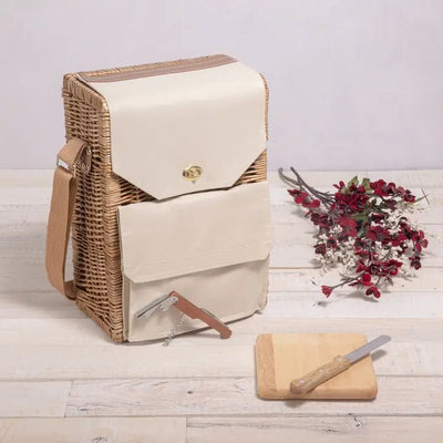 Corsica Wine & Cheese Picnic Basket: Beige Canvas Drinkware Picnic Time  Paper Skyscraper Gift Shop Charlotte