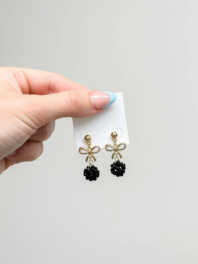 Gold Bow Beaded Dangle Earrings - Jet  Prep Obsessed Wholesale  Paper Skyscraper Gift Shop Charlotte