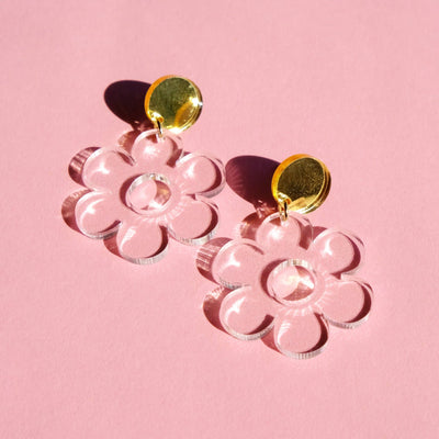 Daisy Earrings - Clear Acrylic Dangles  Sleepy Mountain  Paper Skyscraper Gift Shop Charlotte