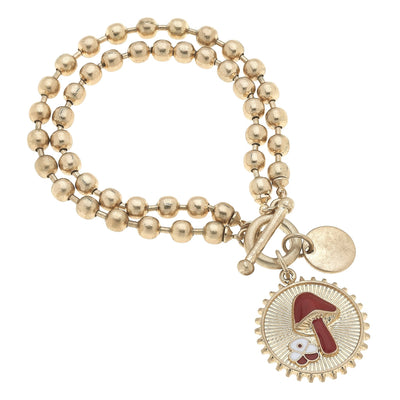 Delaine Mushroom Layered Ball Chain T-Bar Bracelet in Gold  CANVAS  Paper Skyscraper Gift Shop Charlotte