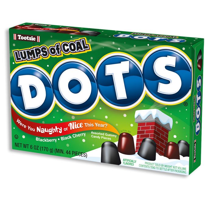 Dots Lumps of Coal Theater Box Holiday Nassau Candy Paper Skyscraper Gift Shop Charlotte