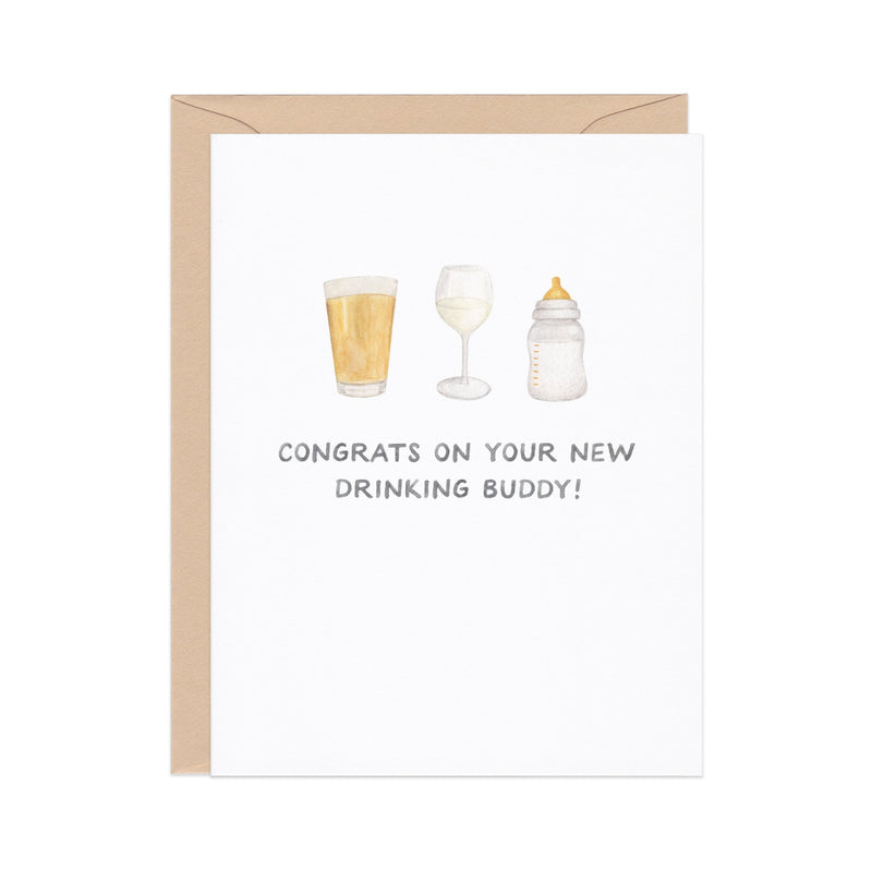 Drinking Buddies — Funny New Baby / New Parents Card  Amy Zhang  Paper Skyscraper Gift Shop Charlotte