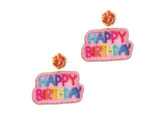 'Happy Birthday' Seed Bead Embroidered Dangle Earrings  Prep Obsessed Wholesale  Paper Skyscraper Gift Shop Charlotte