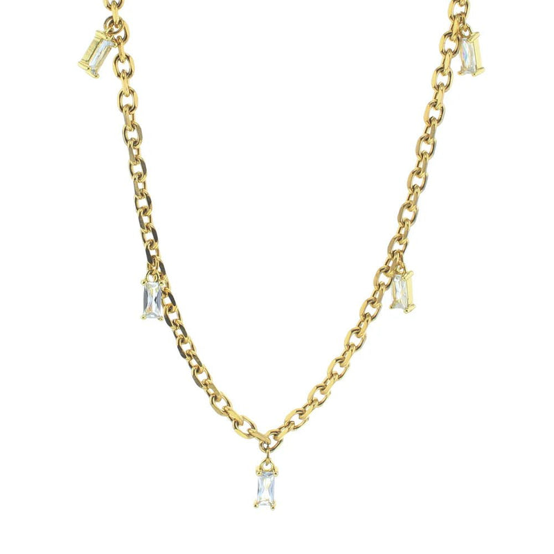 Ella White Cubic Zirconia Gold Waterproof Necklace Jewelry Lotus Jewelry Studio  Paper Skyscraper Gift Shop Charlotte