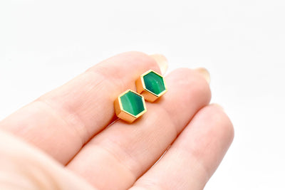 Emerald Hexagon Gold Geometric Earrings Earrings Cold Gold  Paper Skyscraper Gift Shop Charlotte