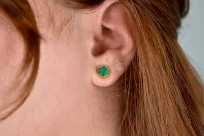 Emerald Hexagon Gold Geometric Earrings Earrings Cold Gold  Paper Skyscraper Gift Shop Charlotte