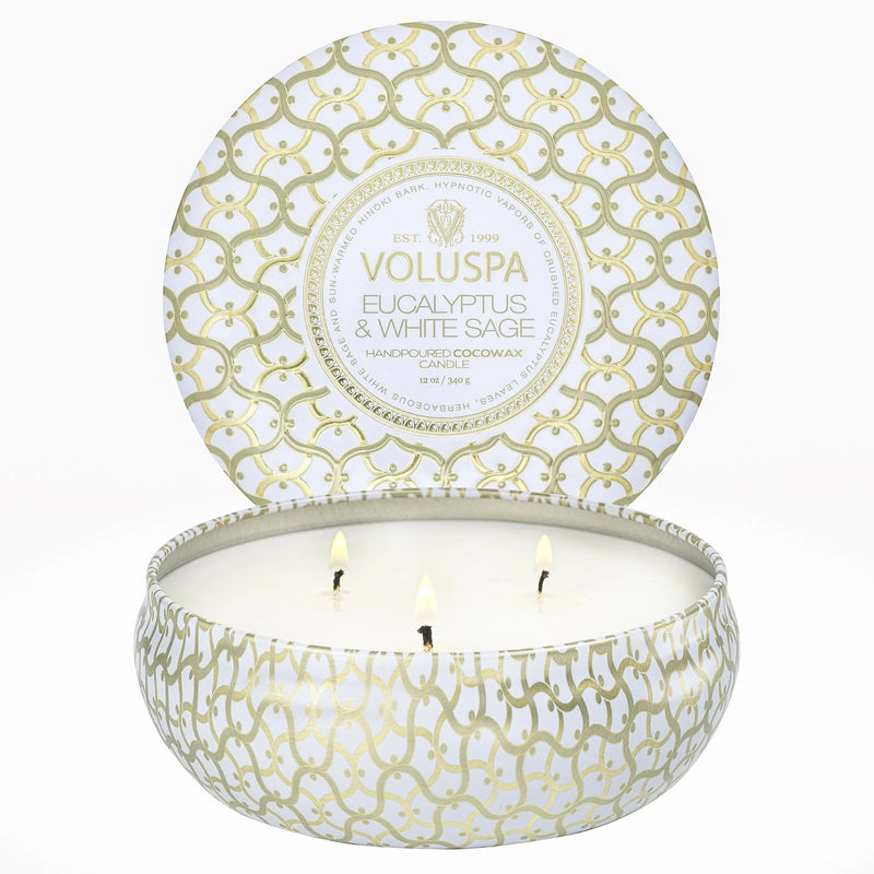 Eucalyptus 3 Wick Tin Candles Voluspa  Paper Skyscraper Gift Shop Charlotte