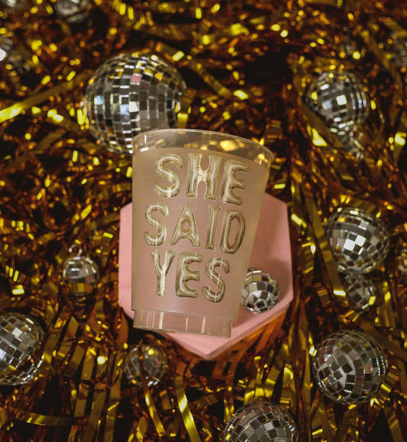 She Said Yes Gold  Frosted Cups - Weddinng: Pack of 6  Sip Hip Hooray  Paper Skyscraper Gift Shop Charlotte