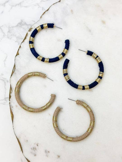 Metallic Suede Hoop Earrings: Dark Navy Blue  Prep Obsessed Wholesale  Paper Skyscraper Gift Shop Charlotte