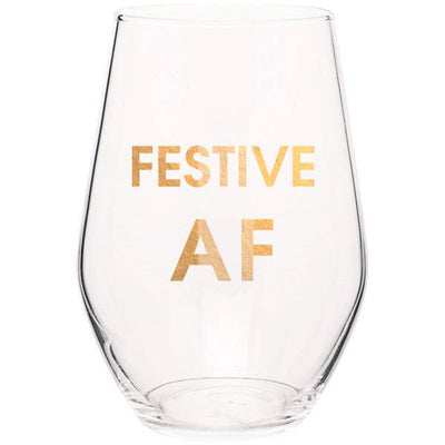 Festive AF Stemless Wine Glass  Chez Gagné  Paper Skyscraper Gift Shop Charlotte