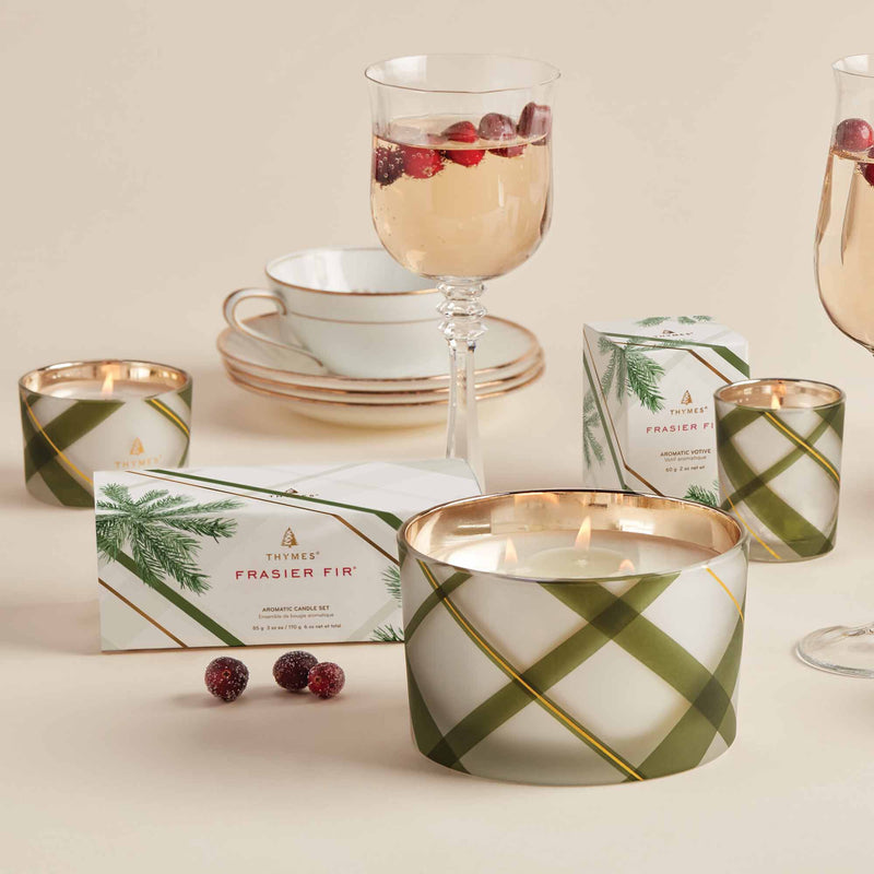 Frasier Fir - Frosted Plaid Large Poured Candle Holiday Thymes  Paper Skyscraper Gift Shop Charlotte
