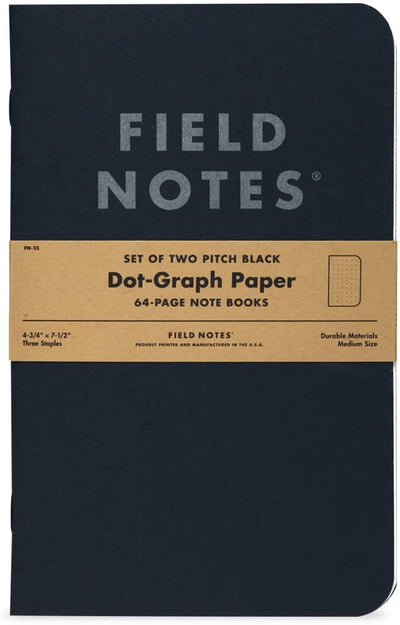 Field Notes | 2 Pack | Large Dot Graph | Pitch Black Notebooks Field Notes Brand  Paper Skyscraper Gift Shop Charlotte