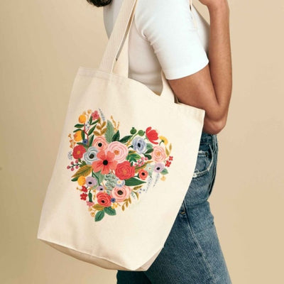 Floral Heart Canvas Tote Bag Accessories Rifle Paper Co  Paper Skyscraper Gift Shop Charlotte