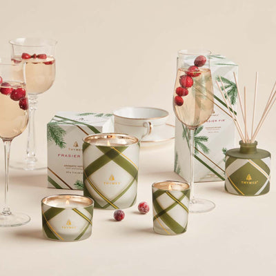 Frasier Fir - Frosted Plaid Medium Poured Candle Holiday Thymes  Paper Skyscraper Gift Shop Charlotte