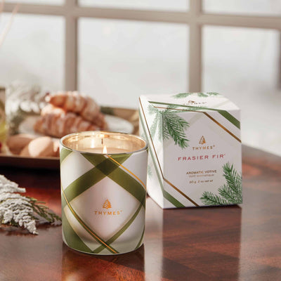 Frasier Fir - Frosted Plaid Votive Candle Candles Thymes  Paper Skyscraper Gift Shop Charlotte