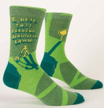 Fucking Beautiful Lawn Men's Crew Socks Socks Blue Q  Paper Skyscraper Gift Shop Charlotte