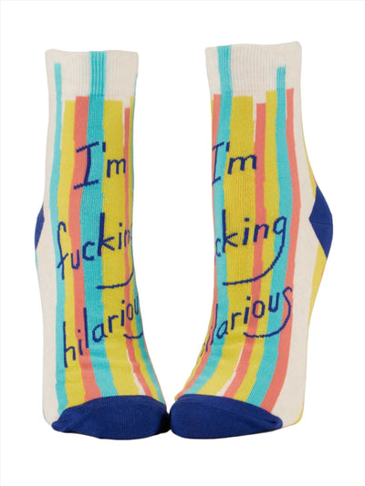 Fucking Hilarious Ankle Socks Socks Blue Q  Paper Skyscraper Gift Shop Charlotte