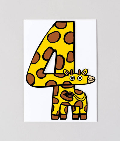 'Giraffe 4th Birthday' Kid's Birthday Number Card Cards Wrap  Paper Skyscraper Gift Shop Charlotte