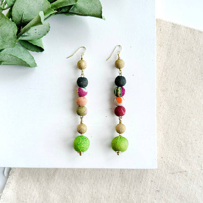 Glimmering Kantha Linear Earrings Jewelry World Finds  Paper Skyscraper Gift Shop Charlotte