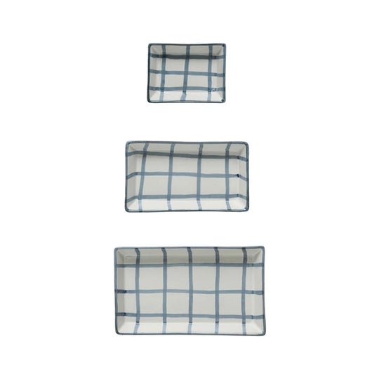 Hand-Painted Trays with Grid Pattern, Set of 3  Creative Co-Op  Paper Skyscraper Gift Shop Charlotte