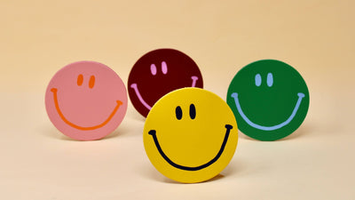 Happy Face Smiley Leather Coasters | Set of 4 Coasters Ark Colour Design  Paper Skyscraper Gift Shop Charlotte