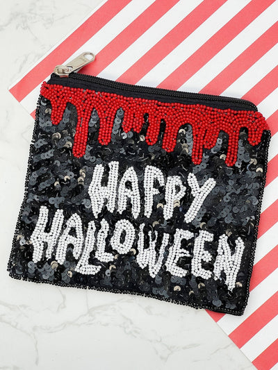 'Happy Halloween' Spooky Beaded Zip Pouch Halloween Prep Obsessed Wholesale  Paper Skyscraper Gift Shop Charlotte