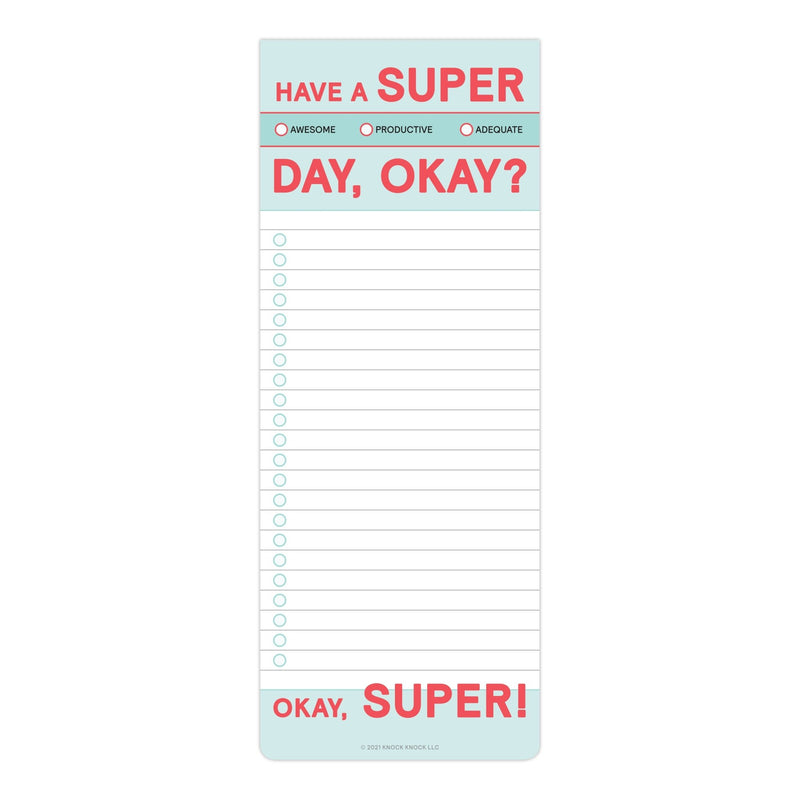 Have a Super Day Make-a-List Pad  Knock Knock  Paper Skyscraper Gift Shop Charlotte