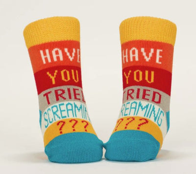 Hello I'm New Here/ Have You Ever Tried Screaming??? Baby Socks Socks Blue Q  Paper Skyscraper Gift Shop Charlotte