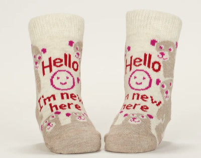 Hello I'm New Here/ Have You Ever Tried Screaming??? Baby Socks Socks Blue Q  Paper Skyscraper Gift Shop Charlotte