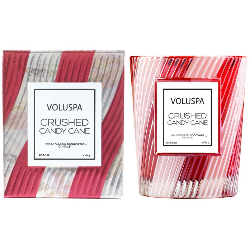 Holiday Crushed Candy Cane | Classic Glass Candle Candles Voluspa  Paper Skyscraper Gift Shop Charlotte