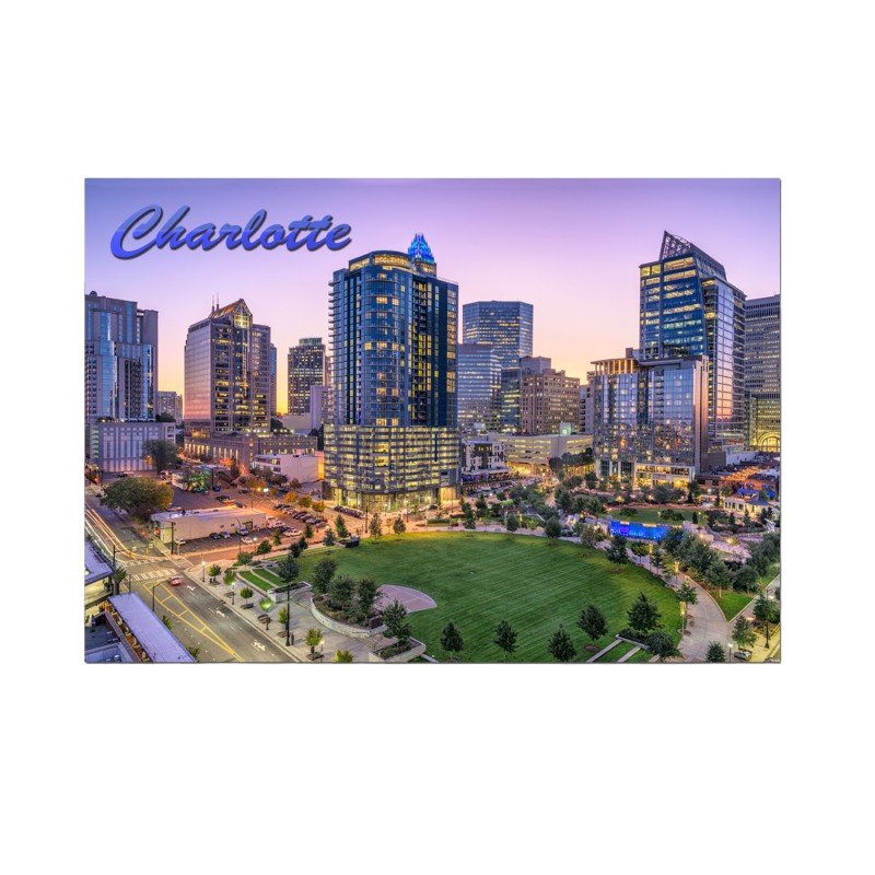 Horizontal Metal Magnet - Charlotte NC Aerial of Romera Bearden Park Magnets My City Souvenirs  Paper Skyscraper Gift Shop Charlotte