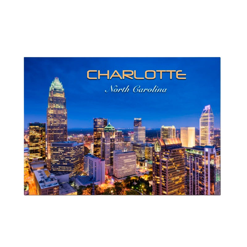 Horizontal Metal Magnet - Charlotte NC Night Skyline Magnets My City Souvenirs  Paper Skyscraper Gift Shop Charlotte